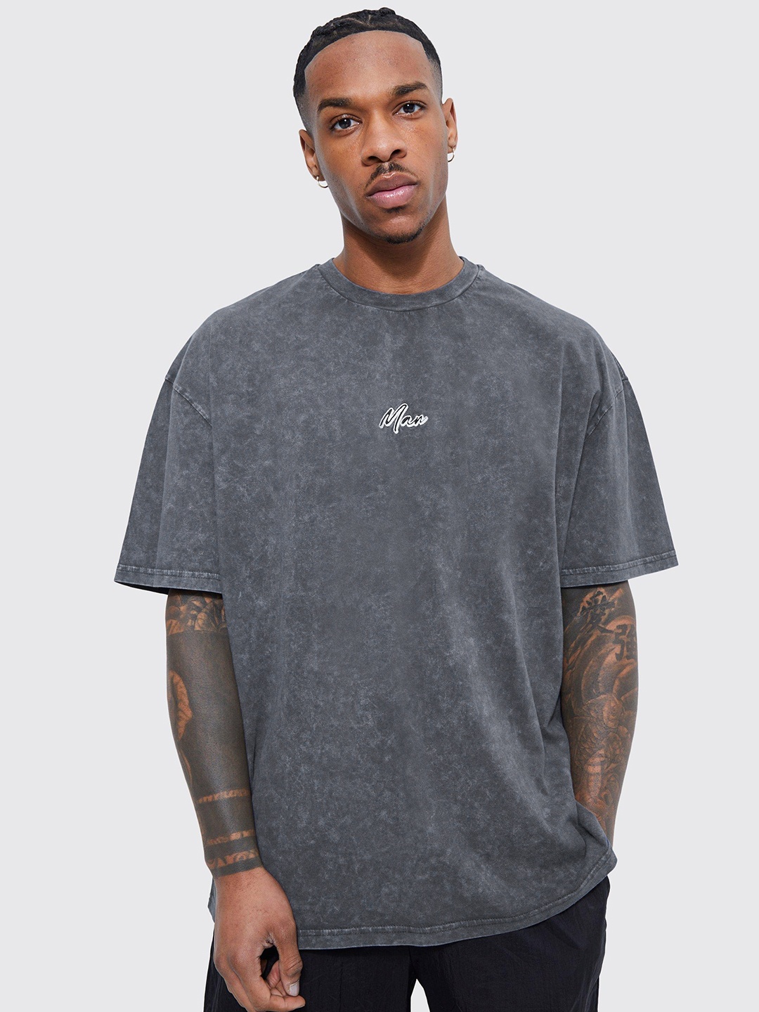 

boohooMAN Oversized Washed Pure Cotton T-shirt, Navy blue