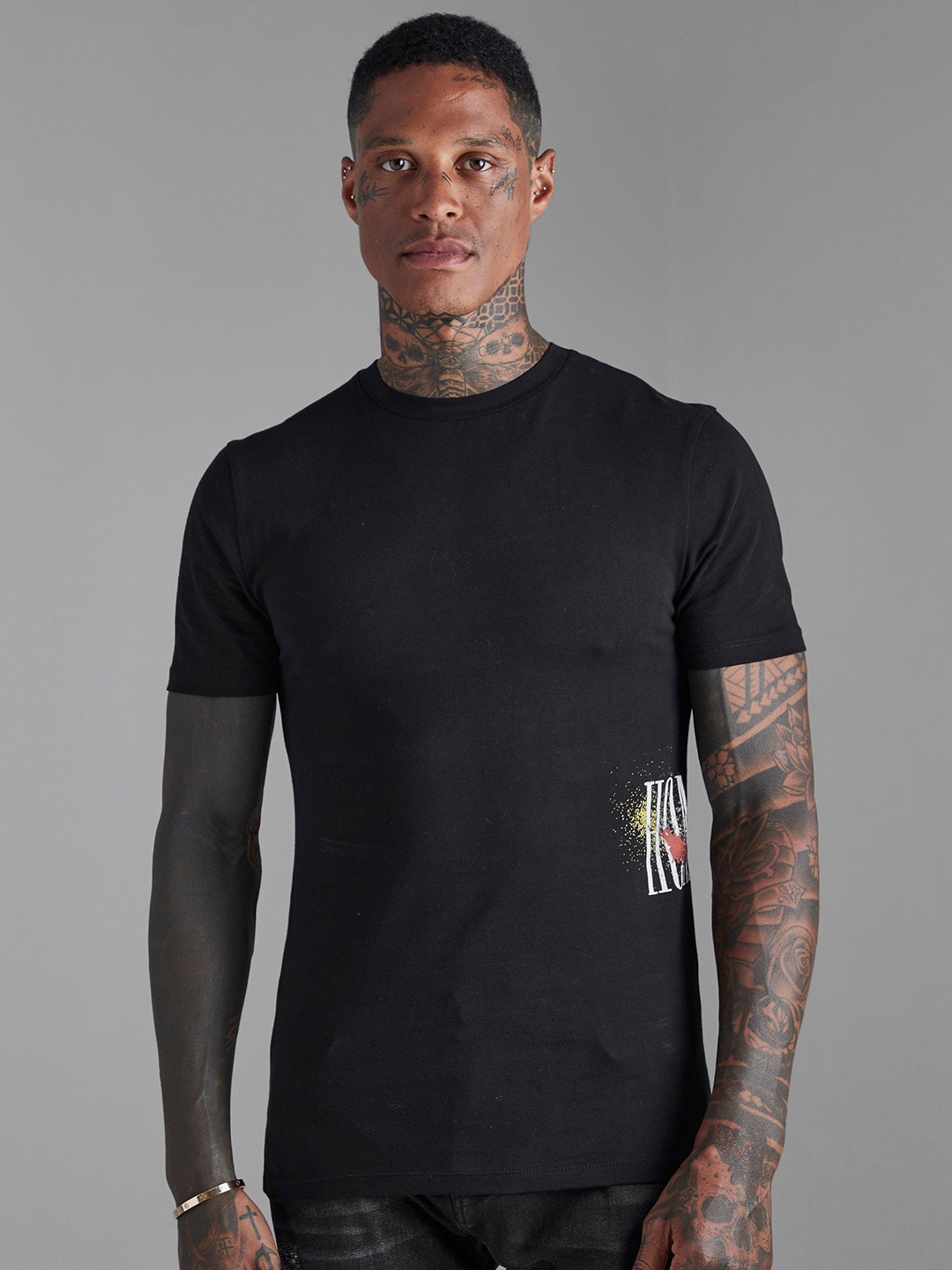 

boohooMAN Muscle Fit Homme Printed T-shirt, Black