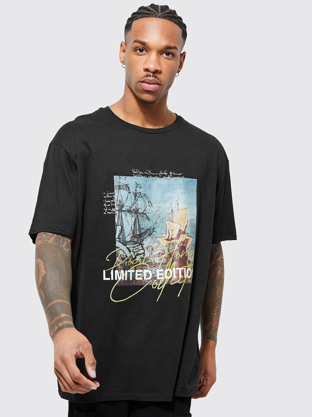 

boohooMAN Oversized Graphic Printed T-shirt, Blue