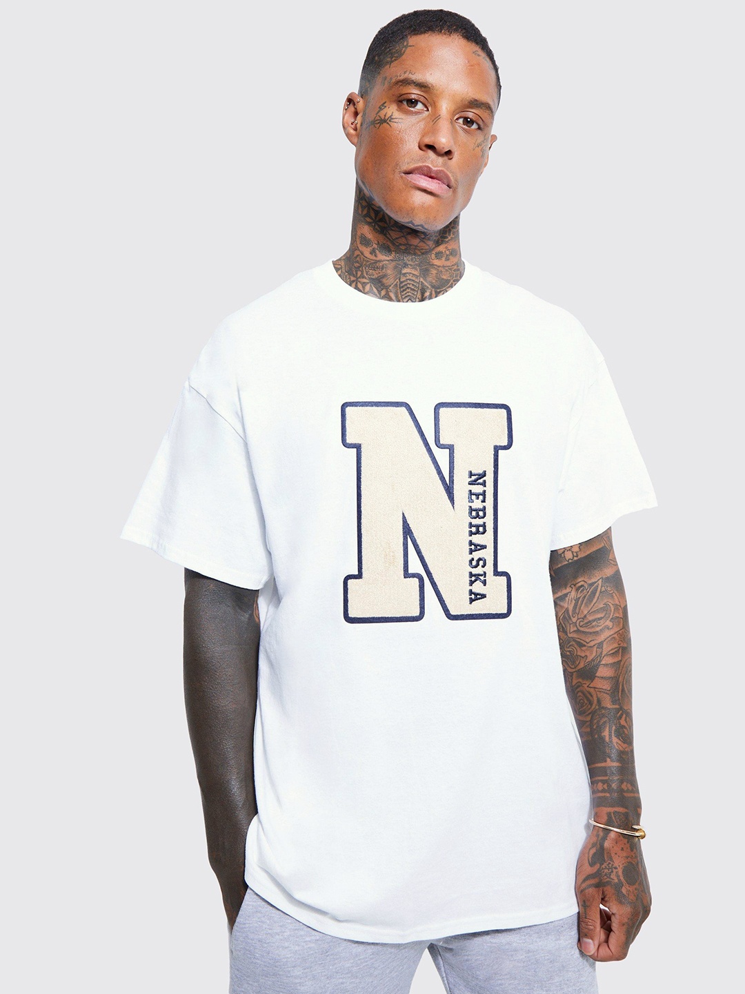 

boohooMAN Pure Cotton Applique Detail Oversized T-shirt, White