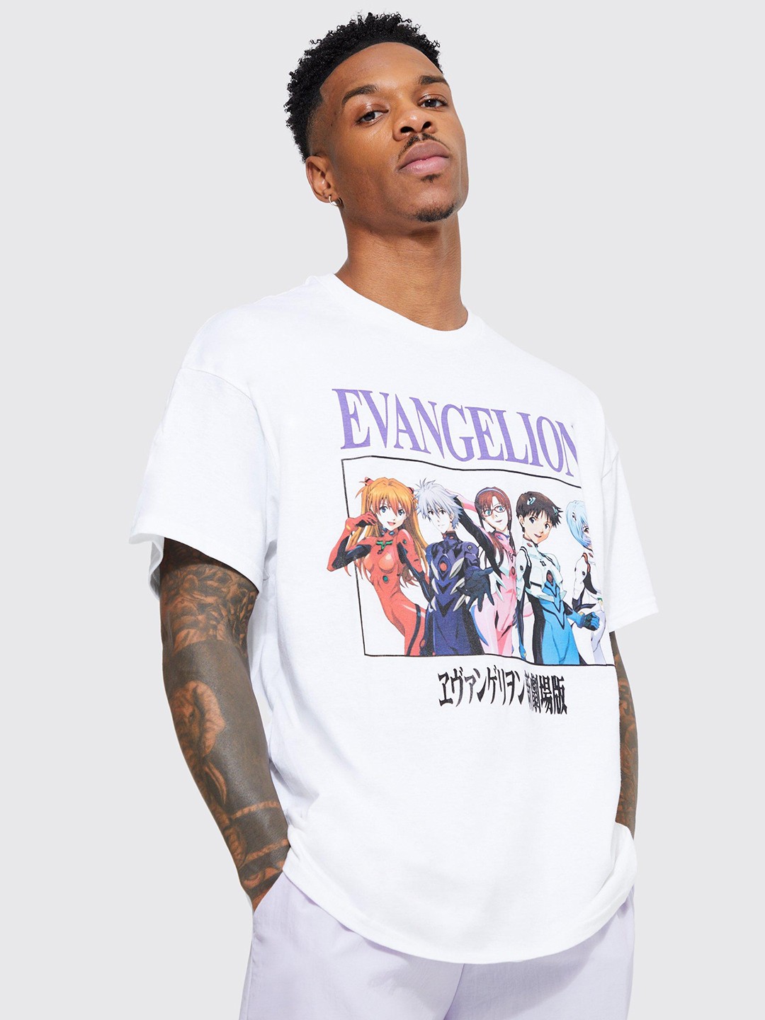 

boohooMAN Graphic Printed Drop-Shoulder Sleeves Oversized Cotton T-shirt, White