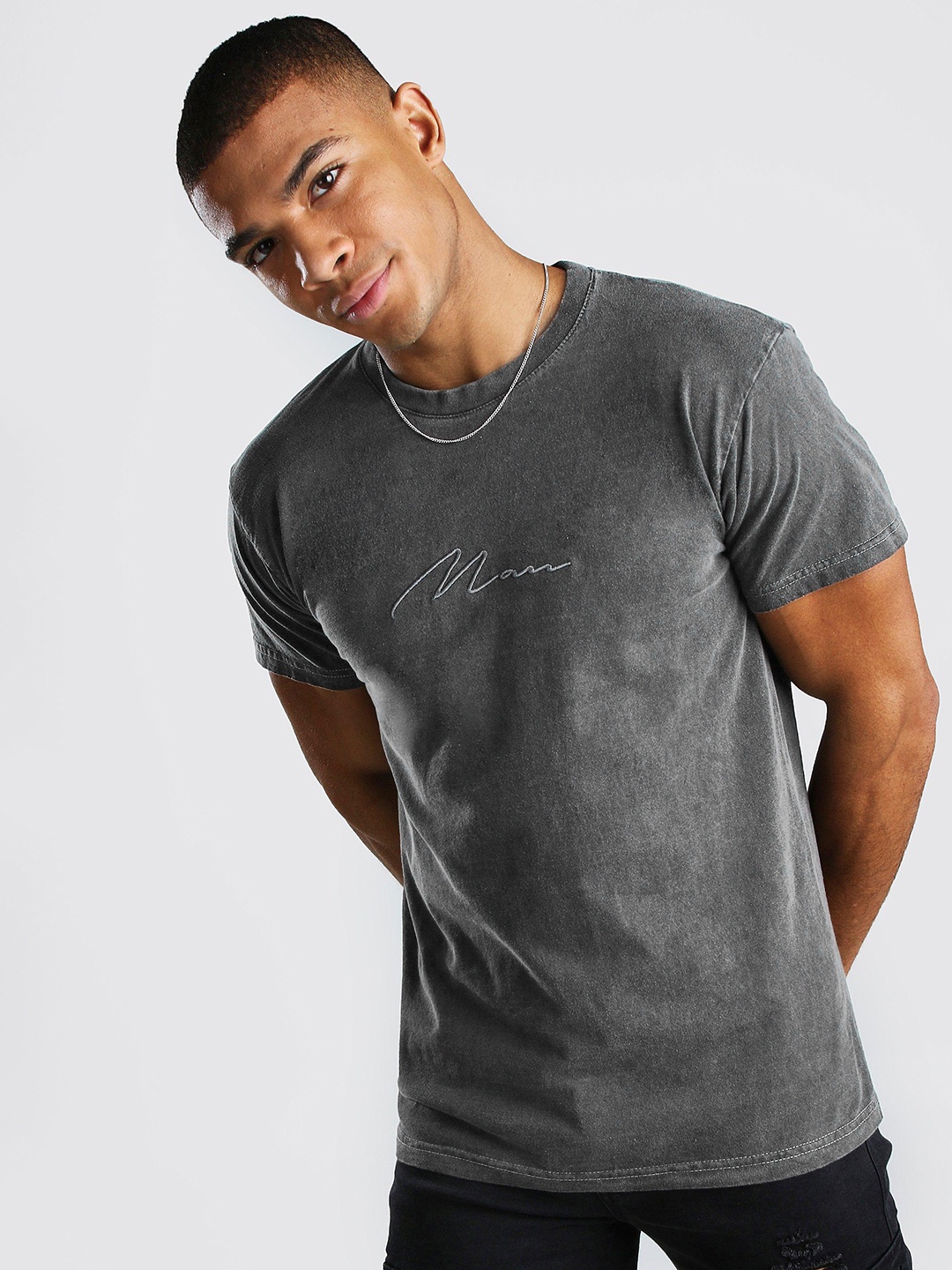 

boohooMAN Pure Cotton T-shirt, Charcoal