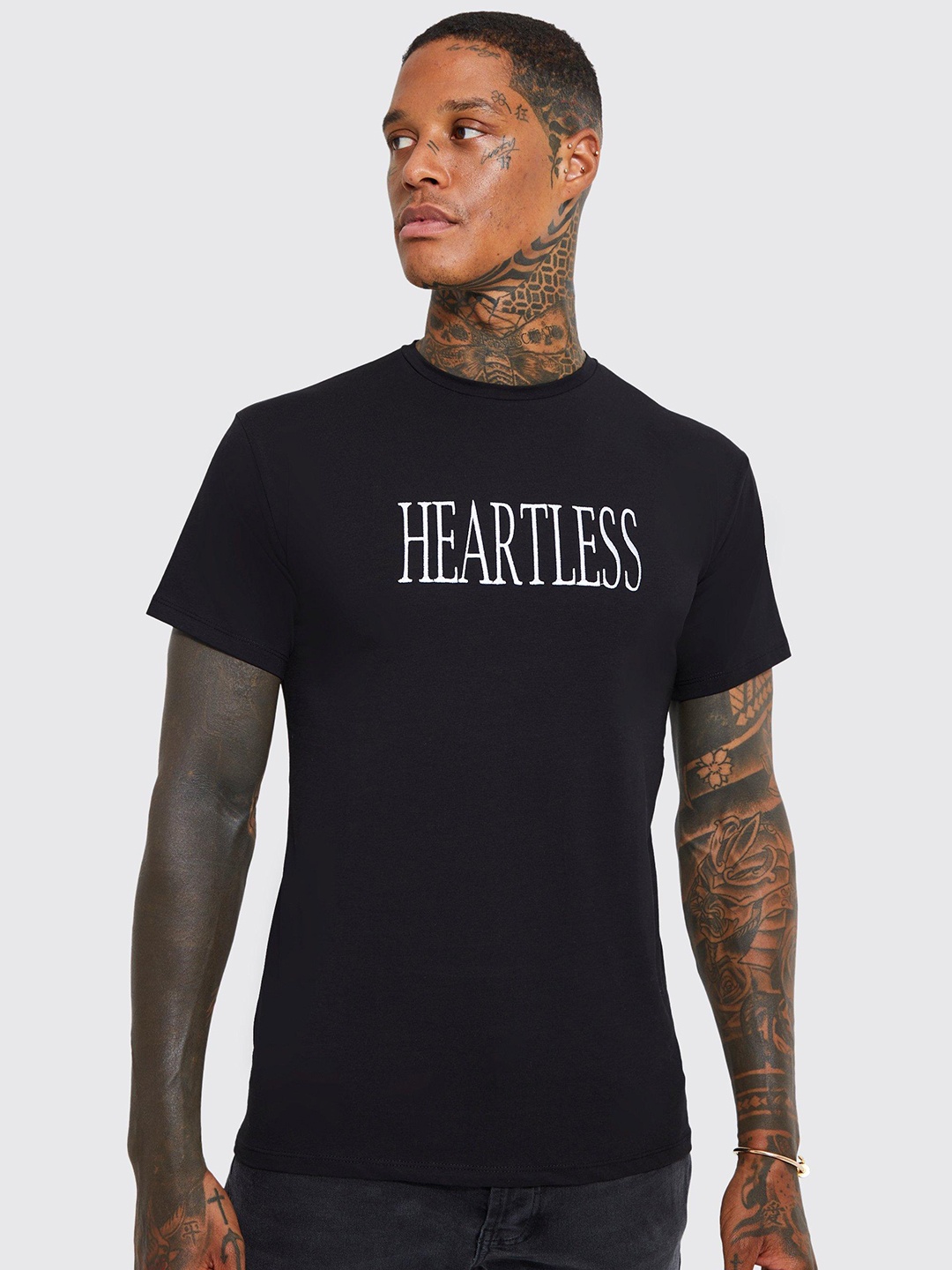 

boohooMAN Embroidered Printed Slim Fit T-shirt, Black