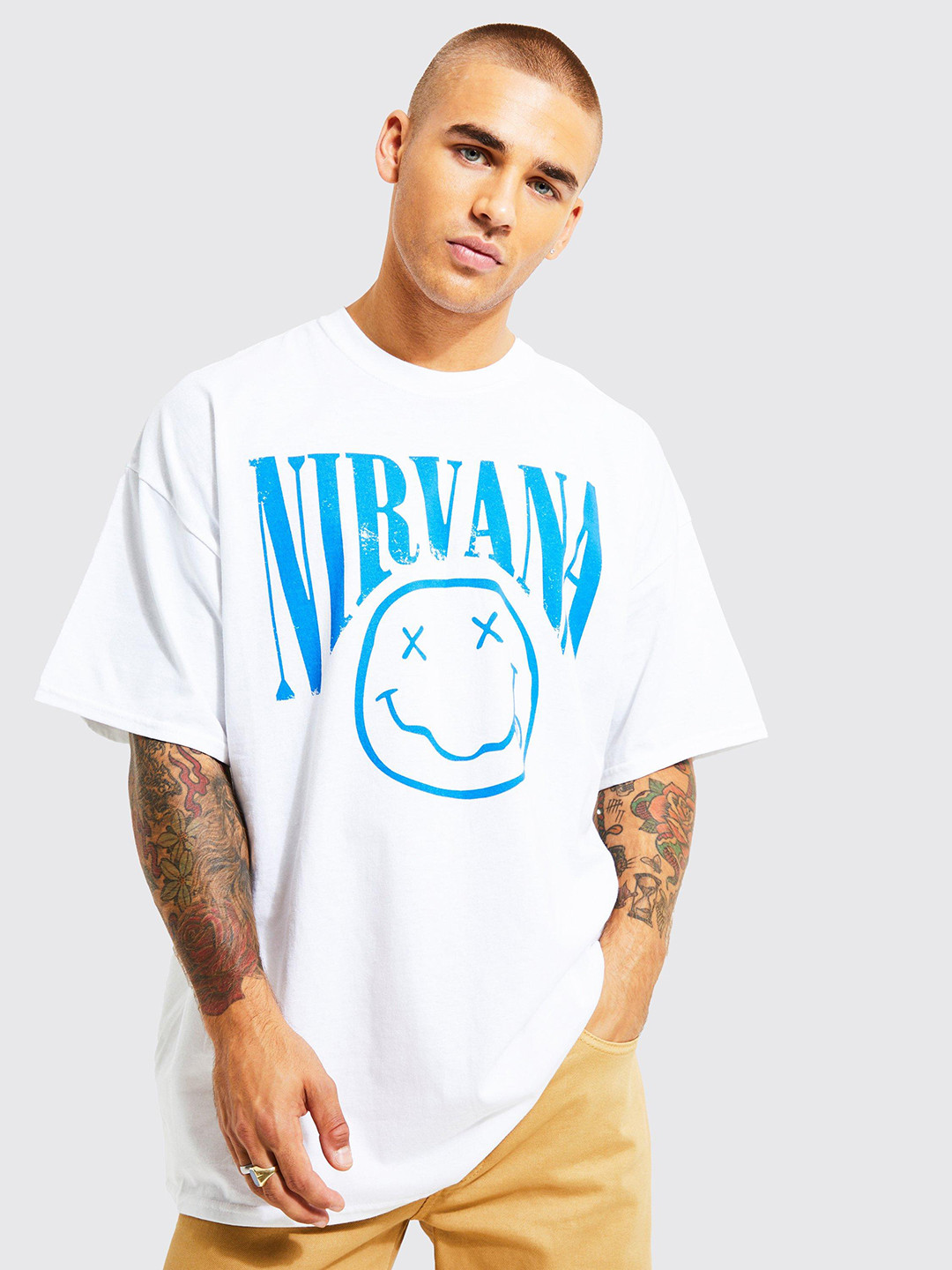 

boohooMAN Oversized Nirvana Printed Pure Cotton T-shirt, White