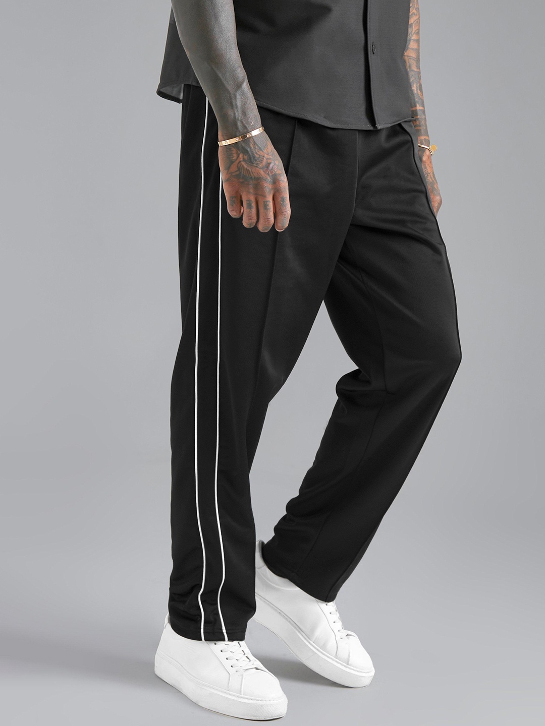 

boohooMAN Tricot Wide Leg Track Pants, Black