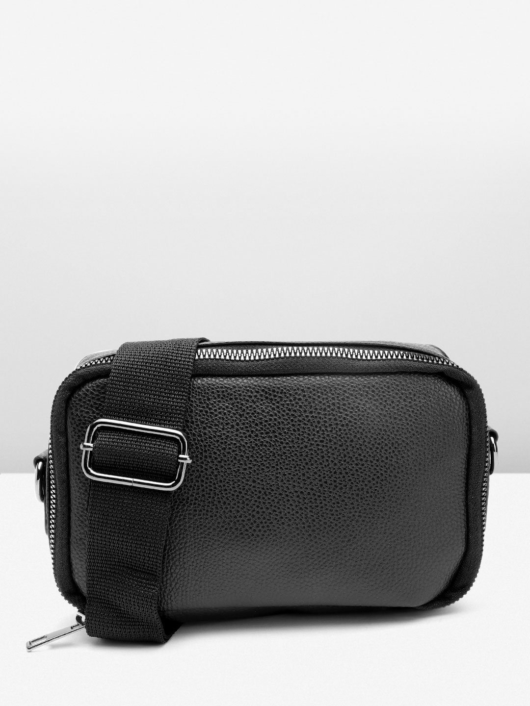 

boohooMAN Double Zip Messenger Bag, Black