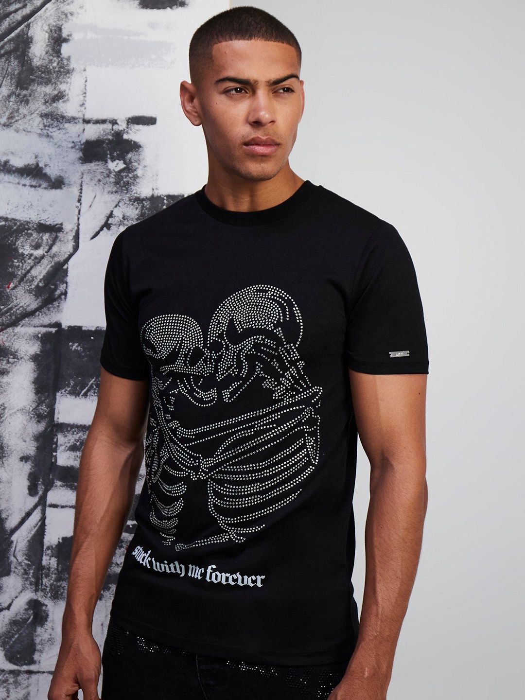 

boohooMAN Sequence Embellished T-shirt, Black