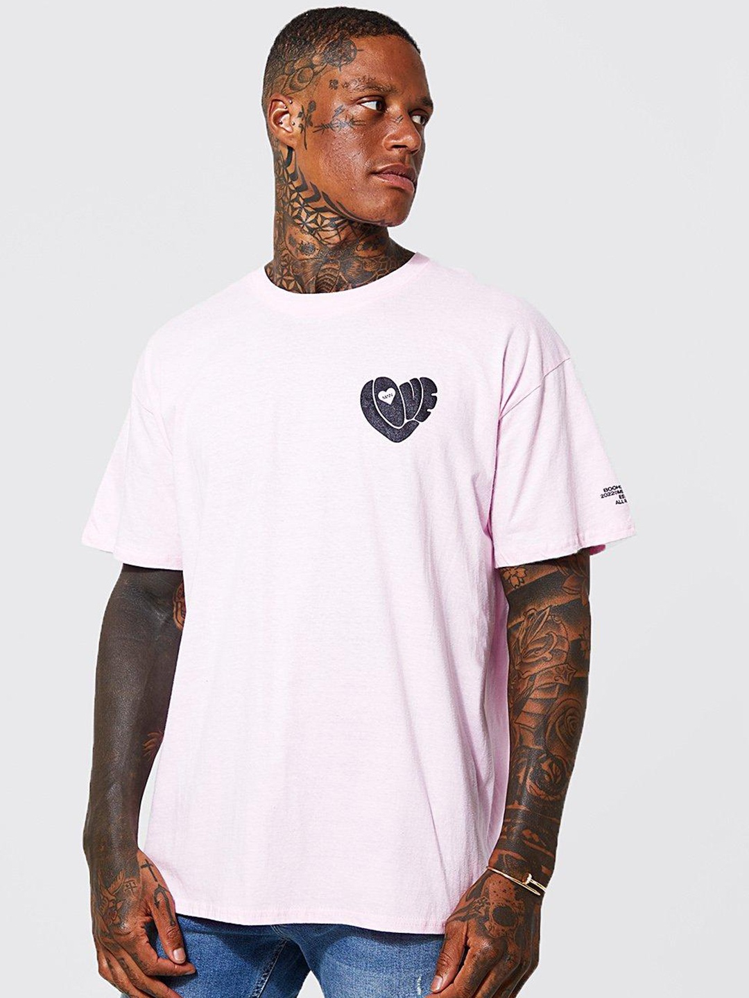 

boohooMAN Men Oversized Love Logo Drop-Shoulder Sleeves T-shirt, Pink