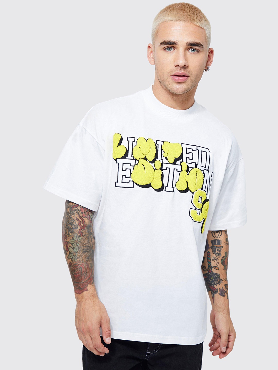 

boohooMAN Pure Cotton Limited Edition Puff Print Oversized T-shirt, White