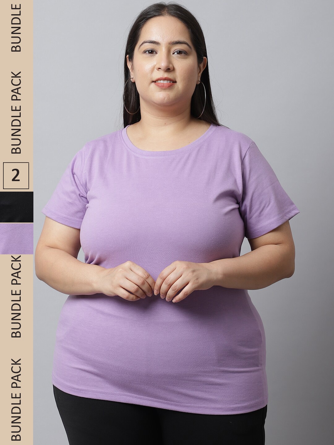 

UnaOne Plus Size Pack Of 2 Graphic Printed Cotton T-shirt, Lavender