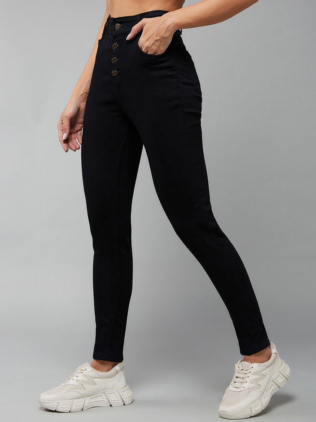 

DOLCE CRUDO Women Skinny Fit High-Rise Jeans, Black