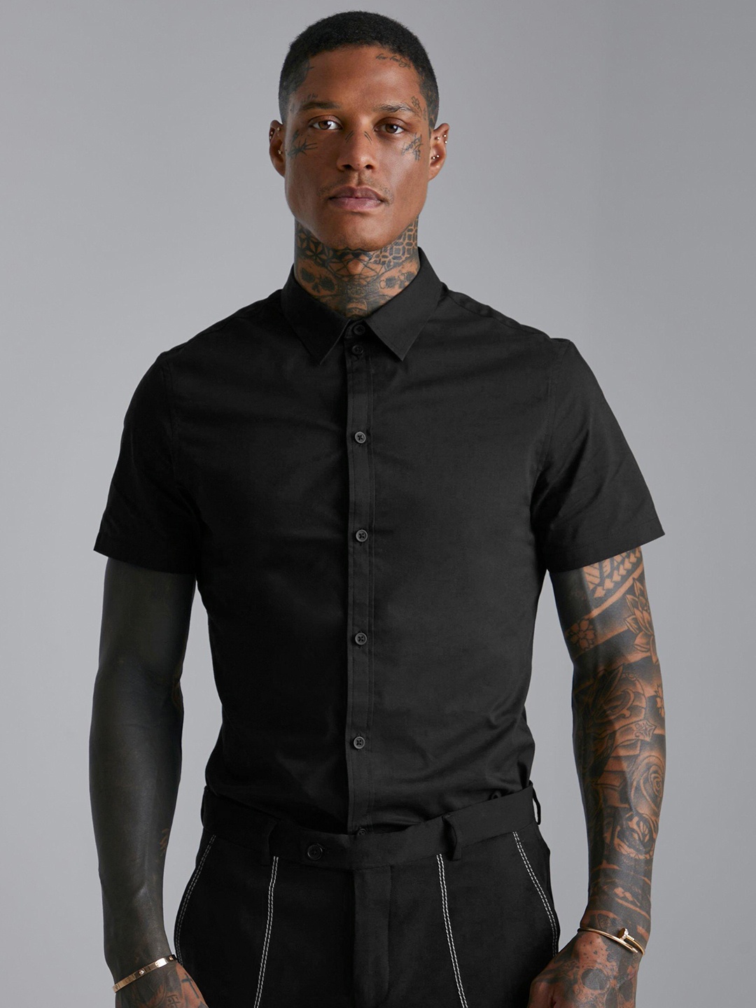 

boohooMAN Slim Fit Casual Shirt, Black