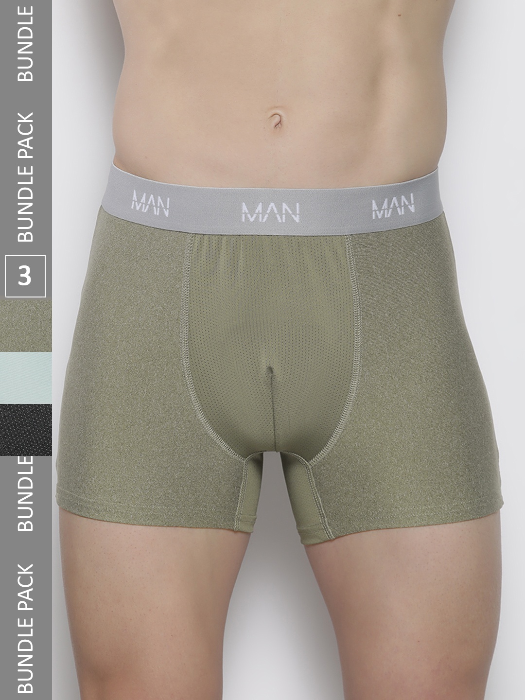 

boohooMAN Pack of 3 Solid Trunks - BMM29401, Olive