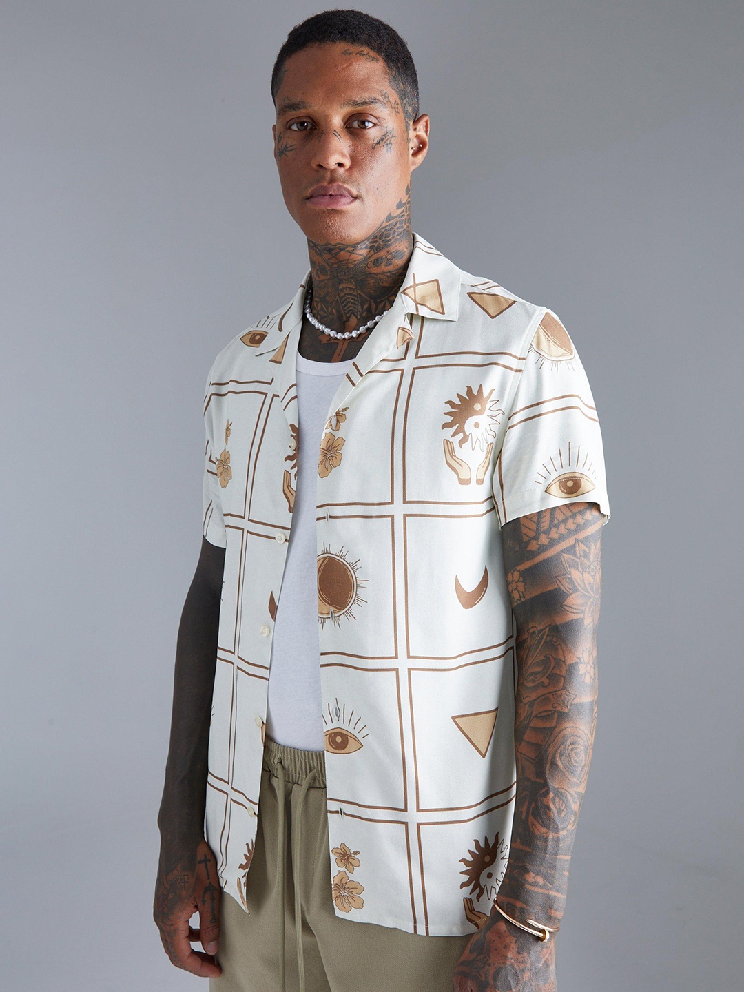 

boohooMAN Printed Casual Shirt, Green