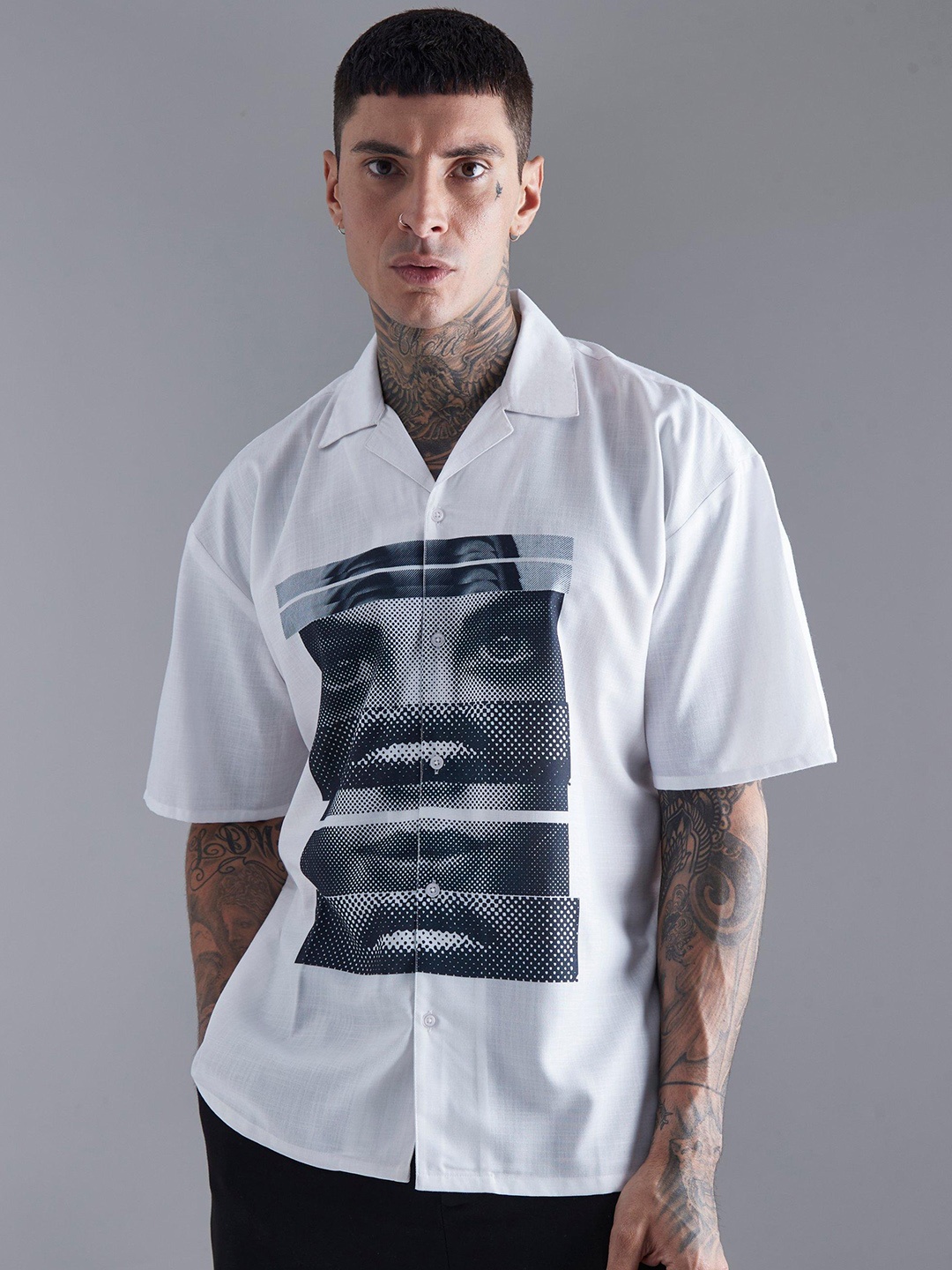 

boohooMAN Printed Boxy Oversized Shirt, White