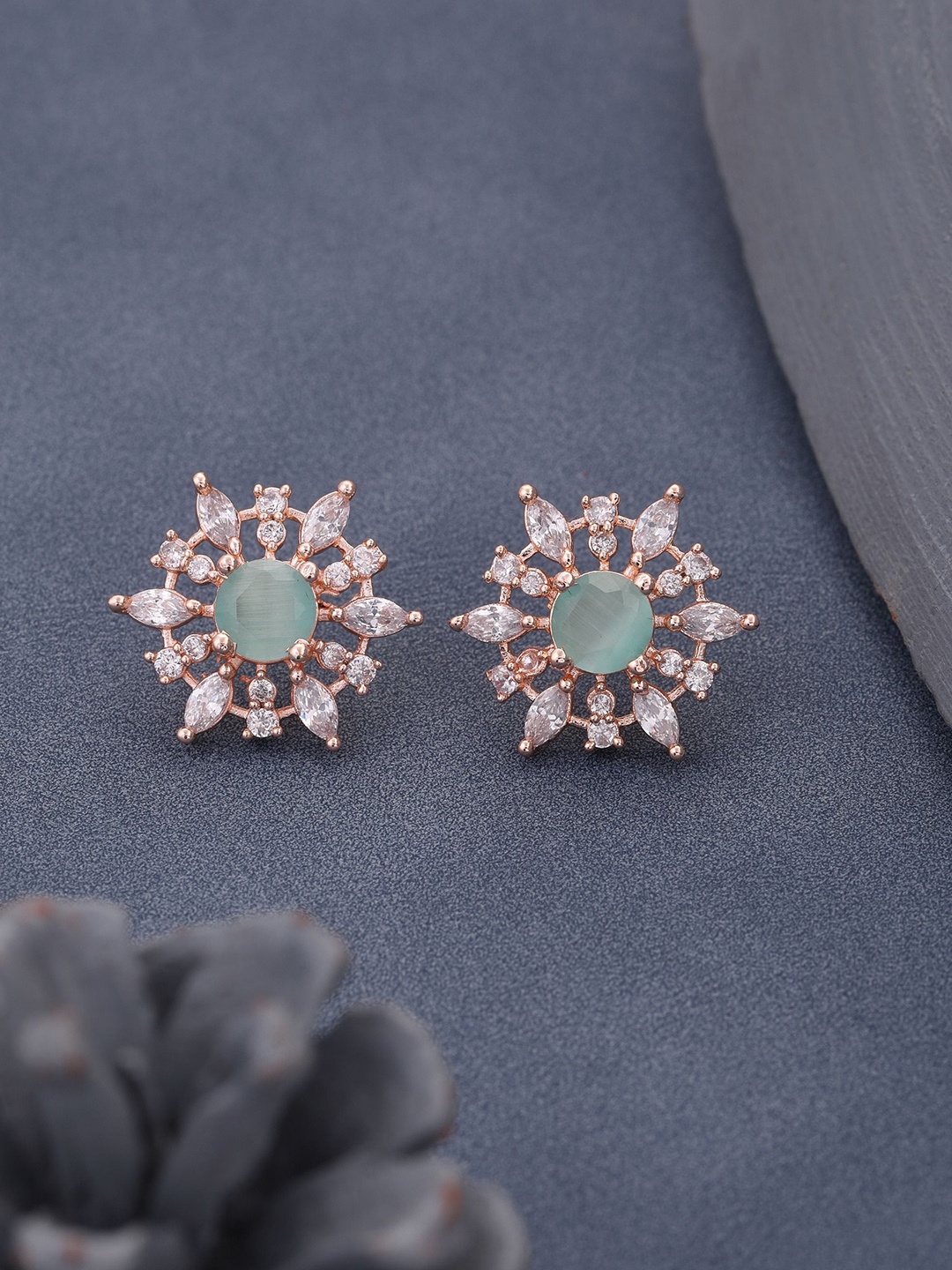 

Vita Bella Rose Gold-Plated American Diamond Studded Contemporary Studs Earrings