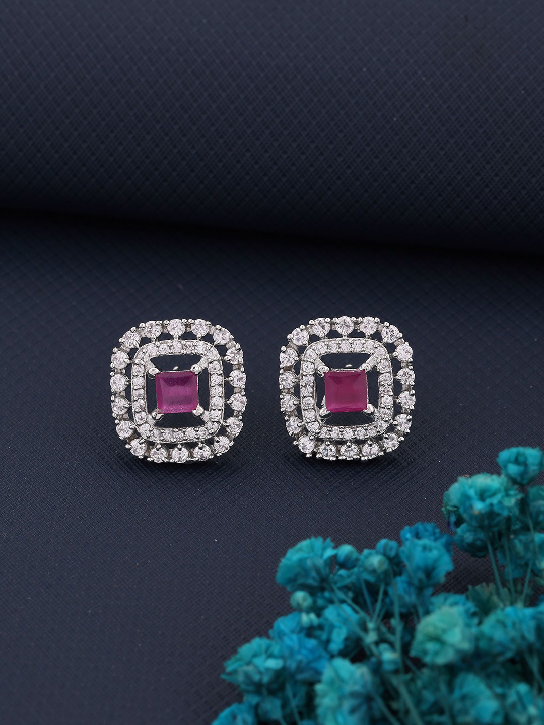 

Vita Bella Silver-Plated American Diamond Studded Contemporary Studs Earrings