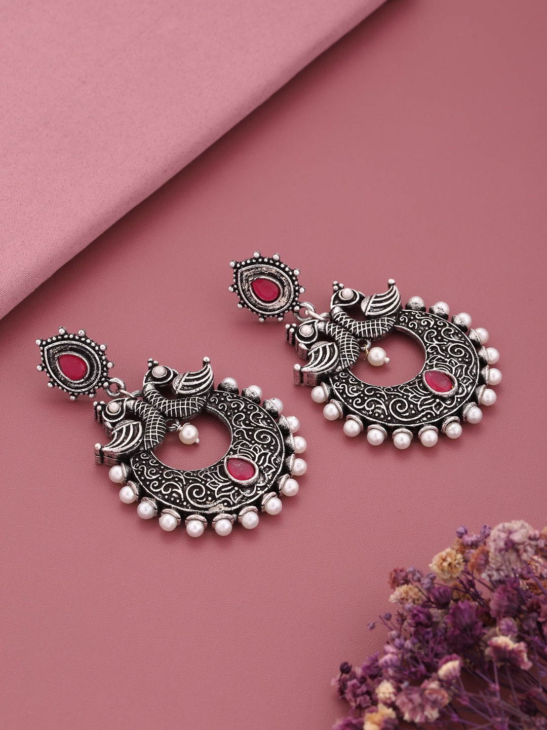 

Vita Bella Silver-Plated Oxidized Contemporary Chandbalis