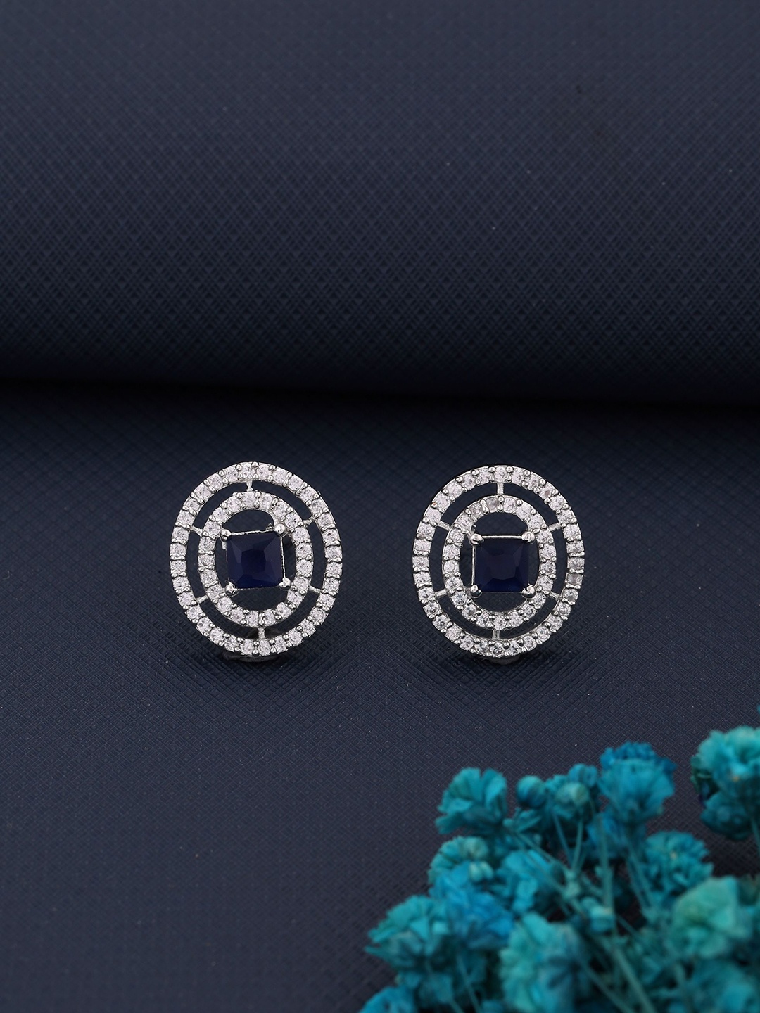 

Vita Bella Silver-Plated American Diamond Studded Contemporary Studs Earrings