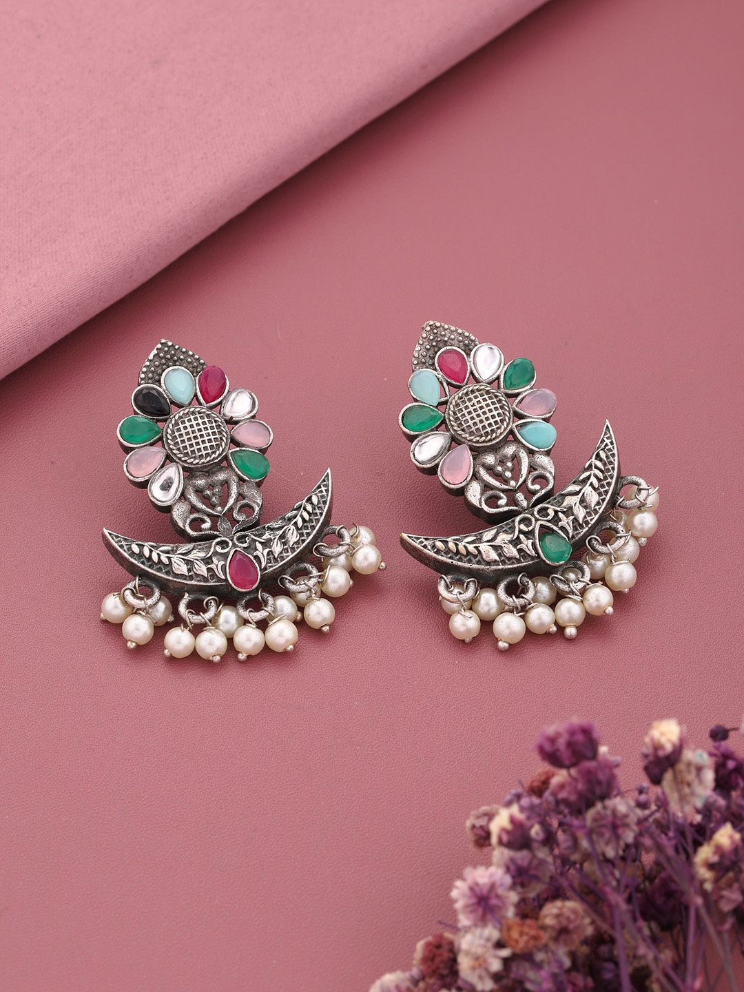 

Vita Bella Silver-Plated Oxidized Contemporary Drop Earrings