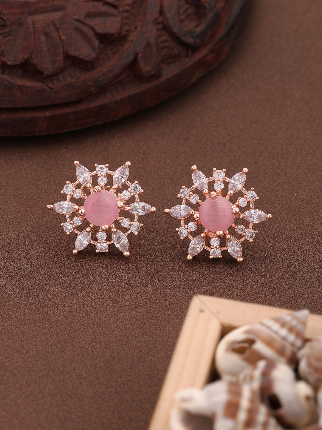 

Vita Bella Rose Gold-Plated Contemporary Studs Earrings, Peach