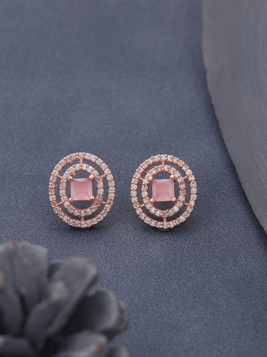 

Vita Bella Rose Gold-Plated American Diamond Studded Contemporary Studs Earrings