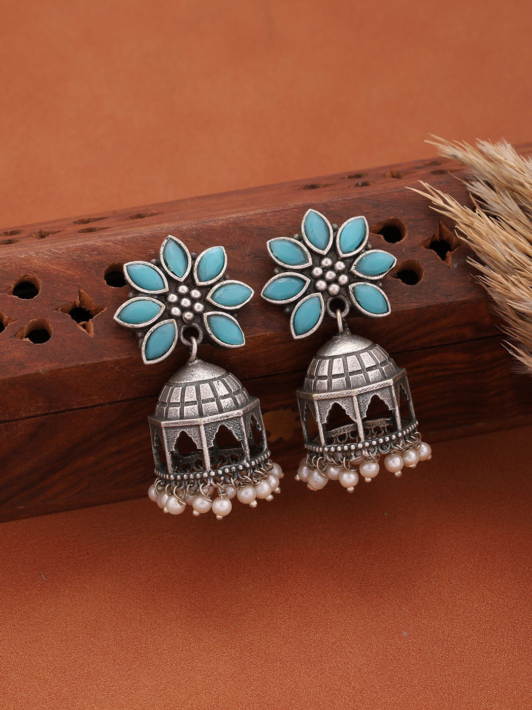

Vita Bella Silver-Plated Oxidized Contemporary Jhumkas
