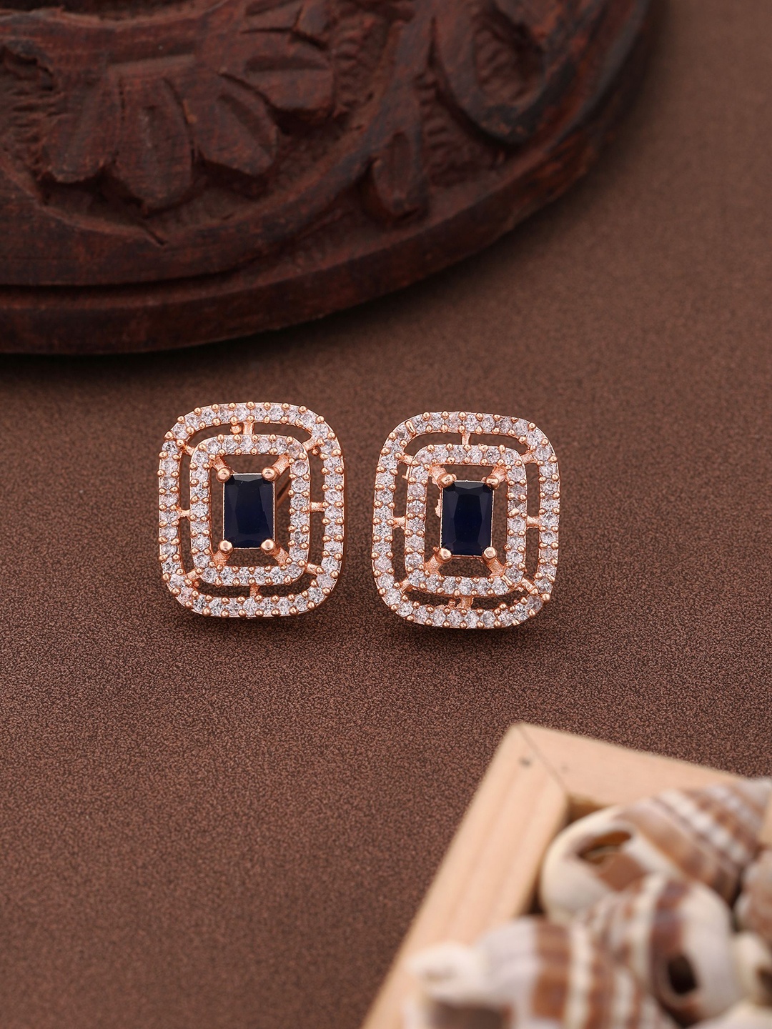 

Vita Bella Rose Gold-Plated American Diamond Studded Studs Earrings
