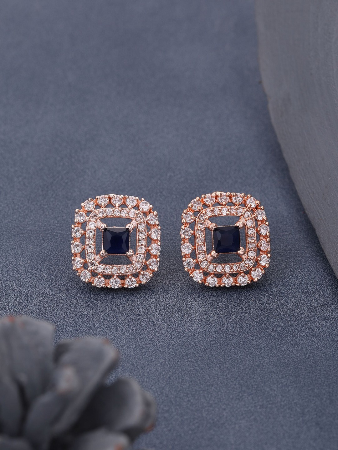 

Vita Bella Rose Gold-Plated American Diamond Studded Studs Earrings