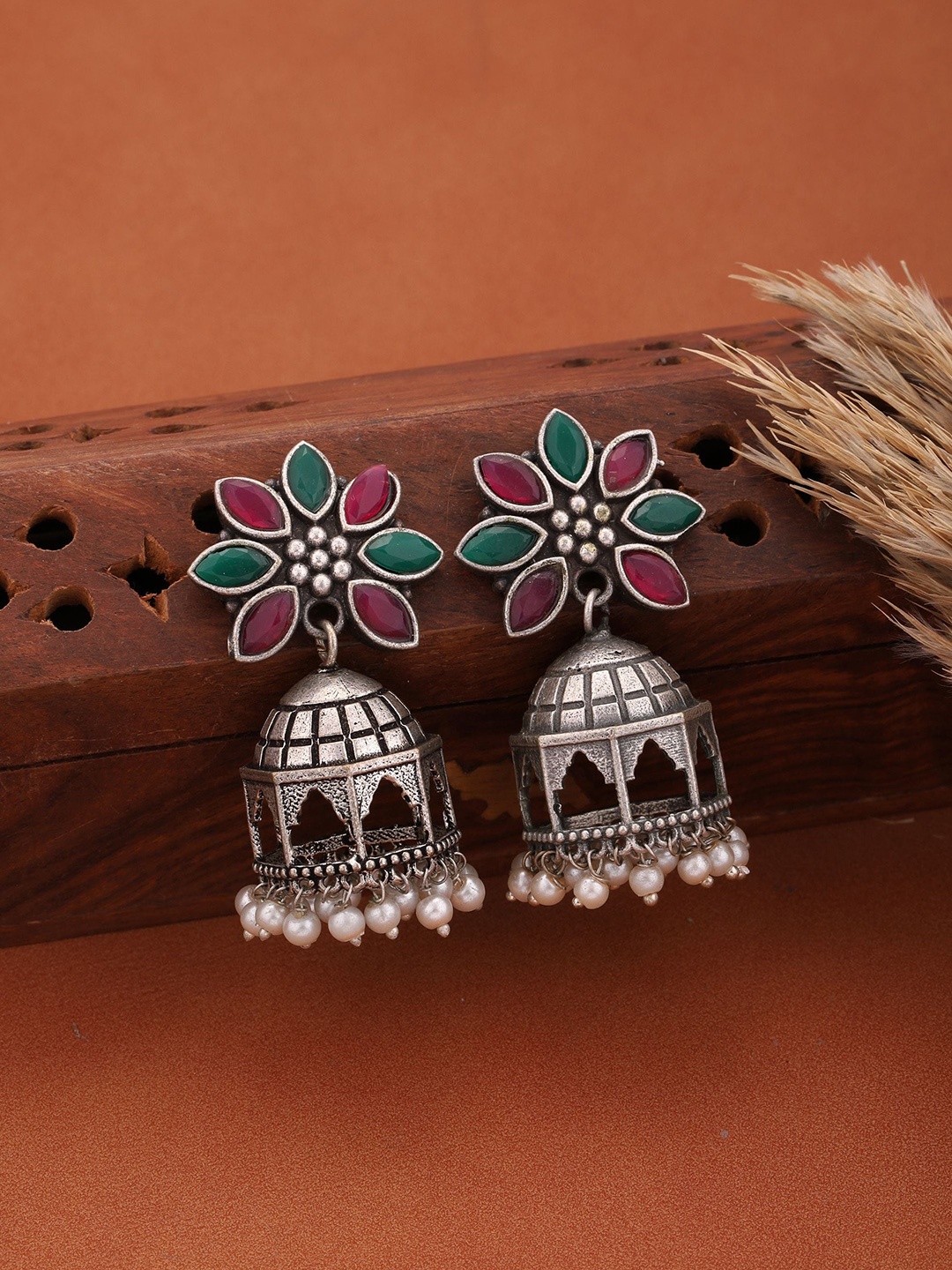 

Vita Bella Oxidized Dome Shaped Jhumkas Earrings, Silver