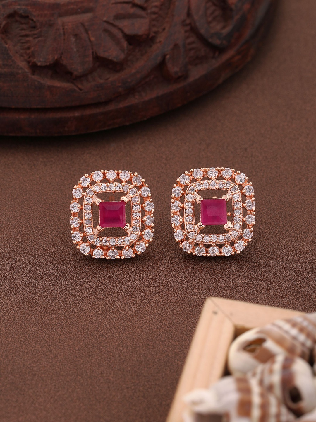 

Vita Bella Rose Gold-Plated Contemporary Studs Earrings, Pink