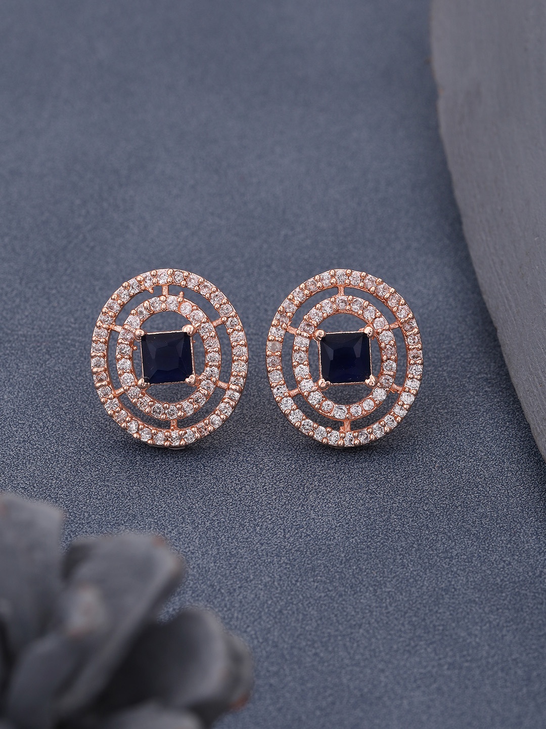 

Vita Bella Rose Gold-Plated American Diamond Studded Contemporary Studs Earrings