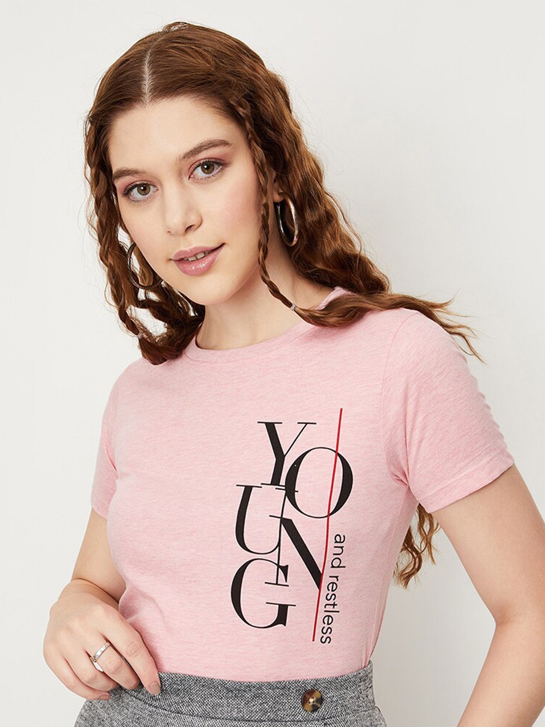 

max Typography Printed Pure Cotton T-shirt, Pink