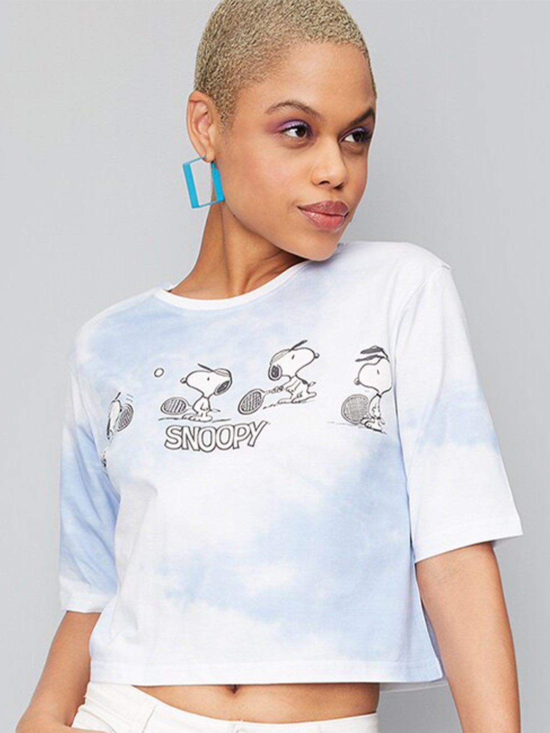 

max Snoopy Printed Drop-Shoulder Pure Cotton T-shirt, White