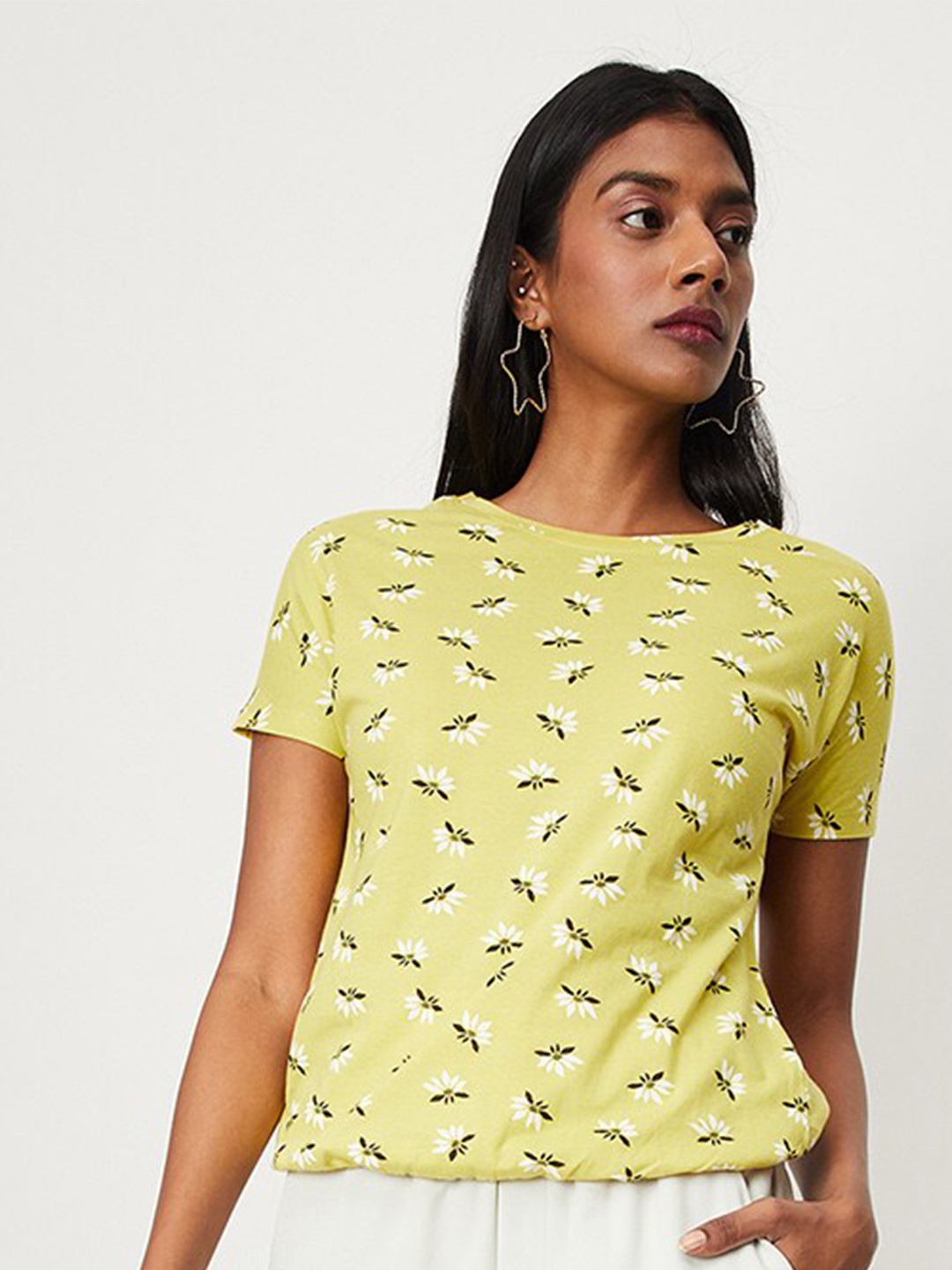 

max Floral Printed Pure Cotton T-shirt, Yellow