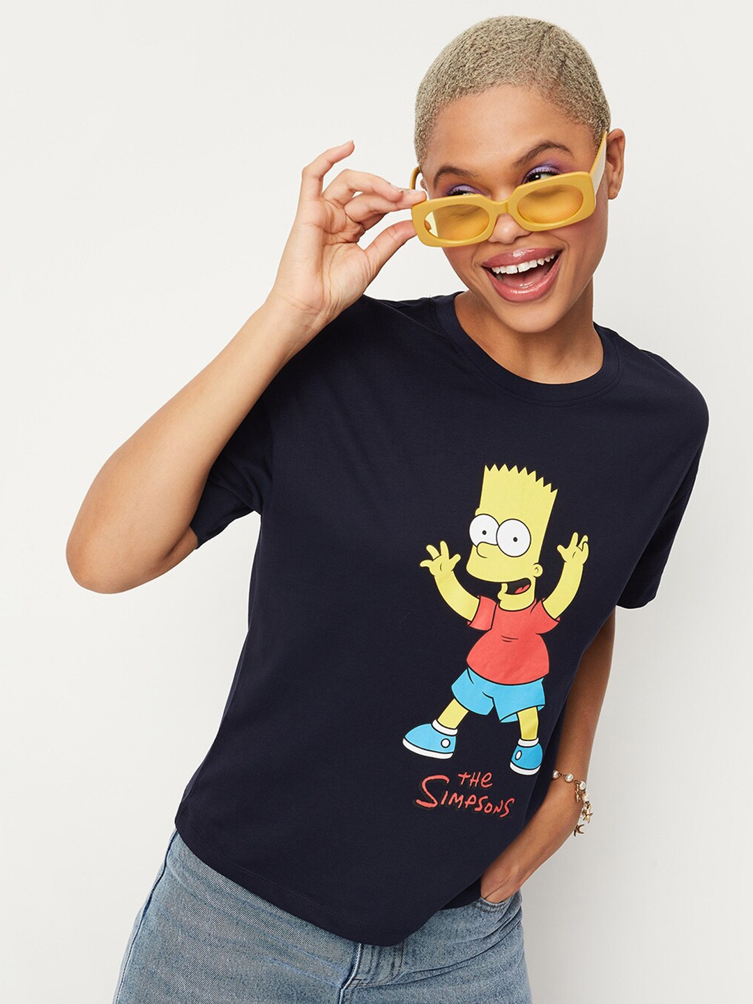 

max The Simpsons Printed Pure Cotton T-shirt, Navy blue