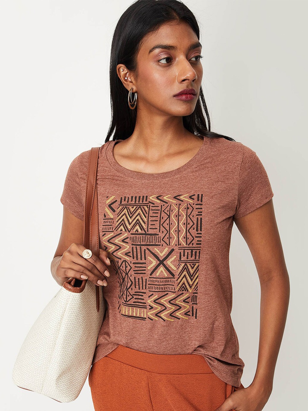 max Graphic Printed Pure Cotton T-shirt, Brown