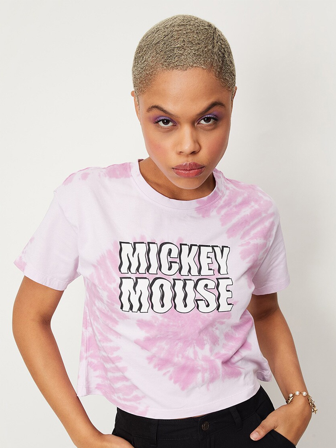 

max Typography Printed Drop-Shoulder Sleeves Pure Cotton T-shirt, Purple