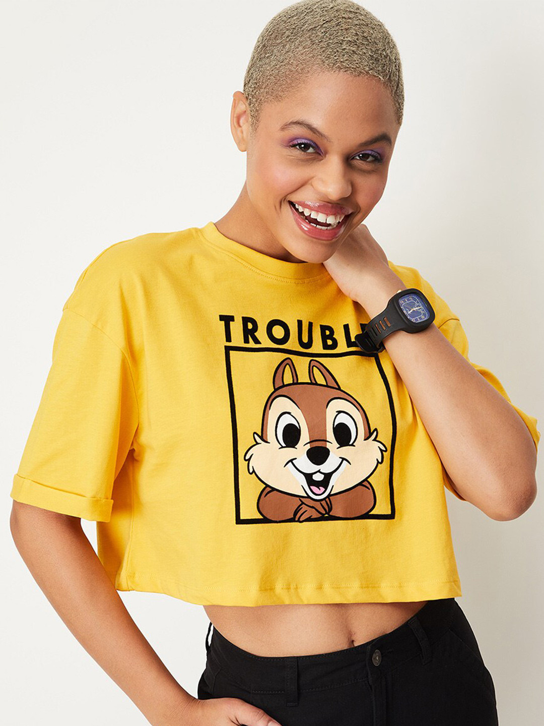 

max Graphic Printed Drop Shoulder Pure Cotton T-shirt, Yellow