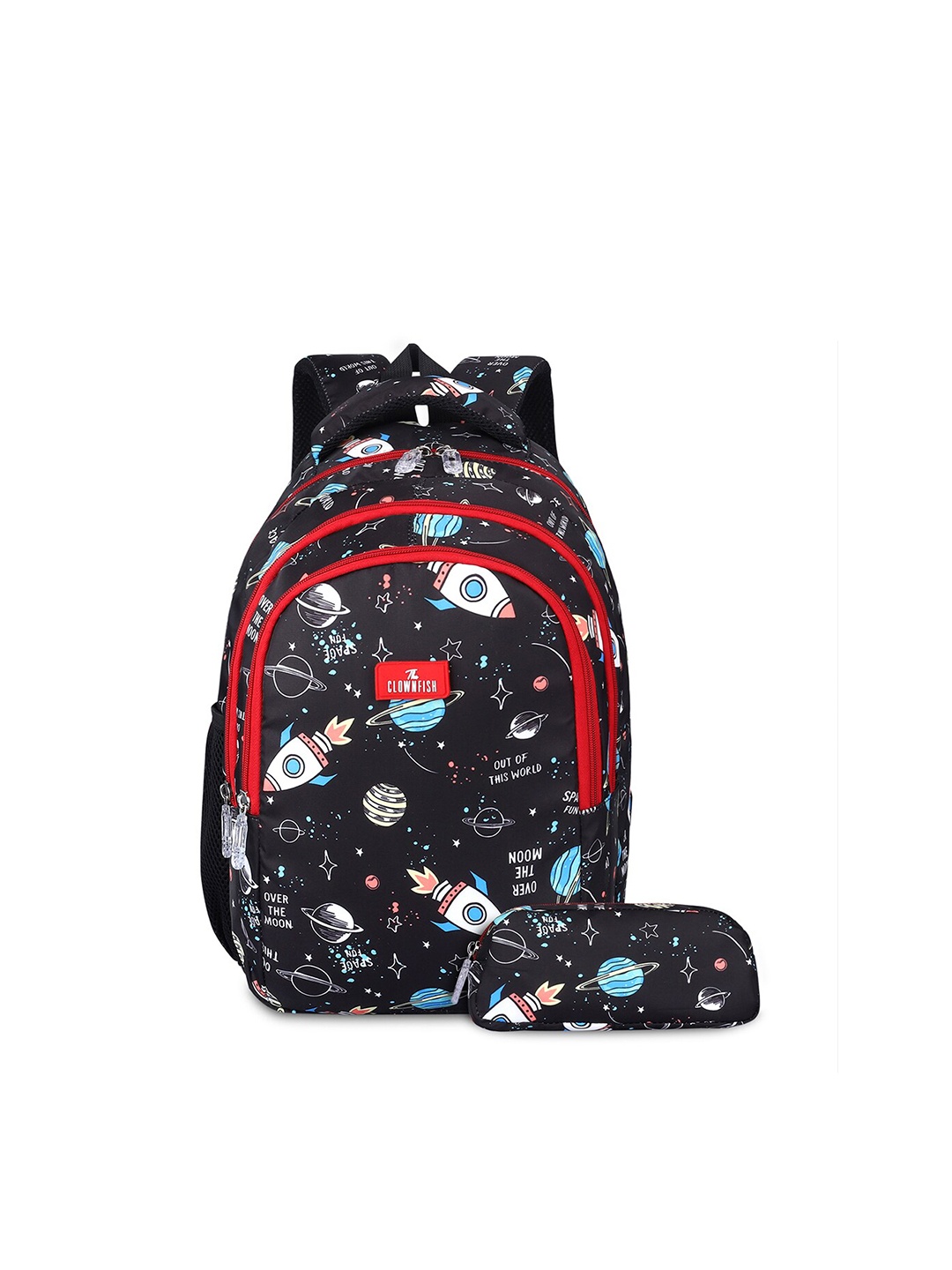 

THE CLOWNFISH Kids Printed Medium Backpack with Zip Pouch, Black