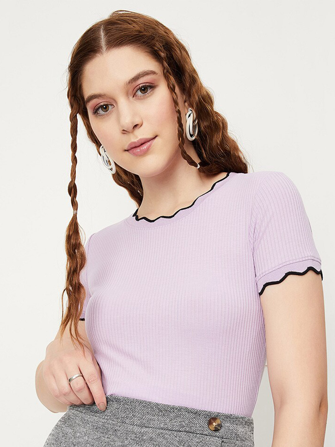 

max Round Neck Short Sleeves Top, Purple