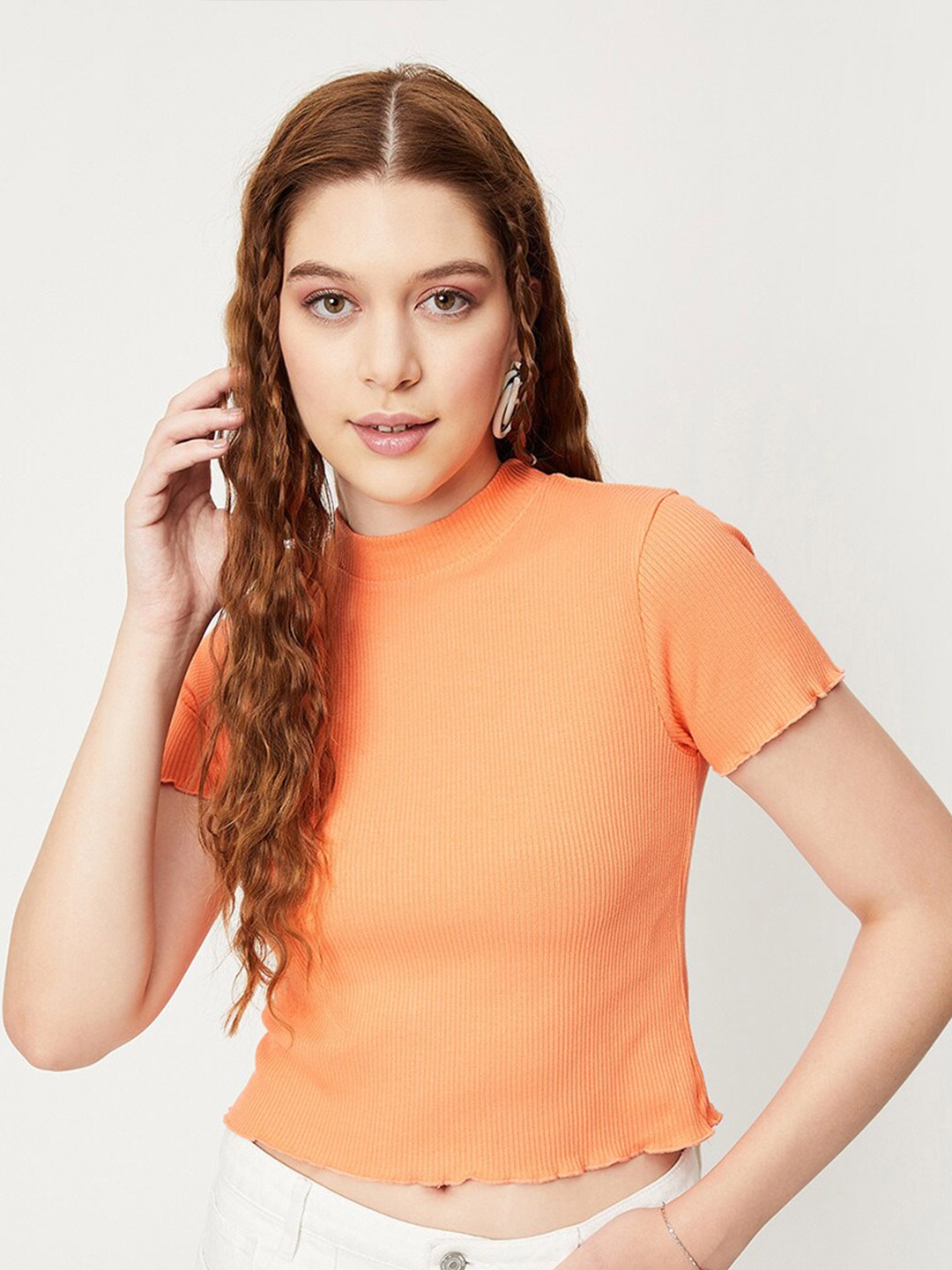 

max Round Neck Short Sleeves Top, Orange