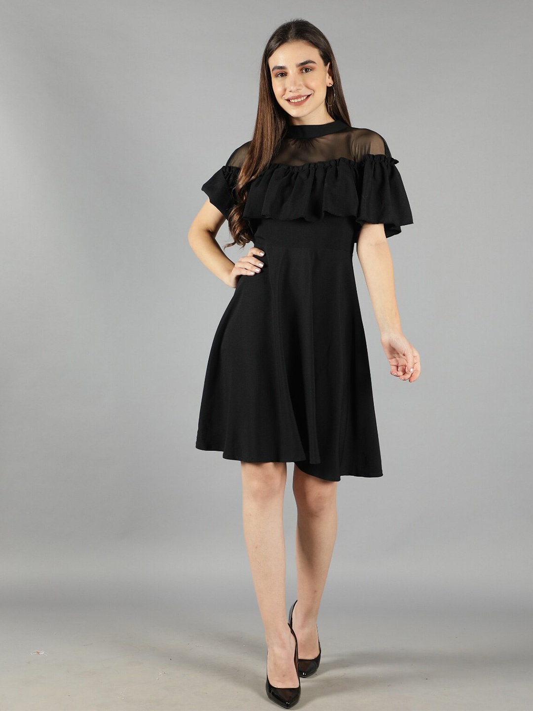 

Svelte Couture Flutter Sleeve A-Line Dress, Black