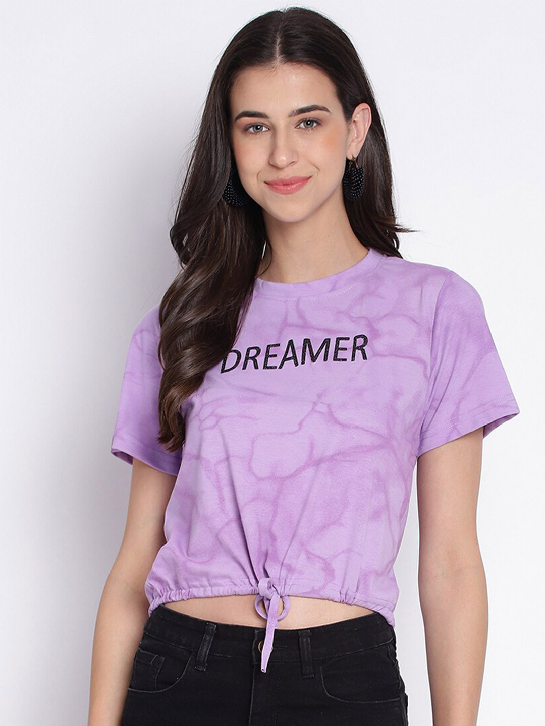 

Duchess Typography Printed Waist Tie-Up Crop Top, Lavender