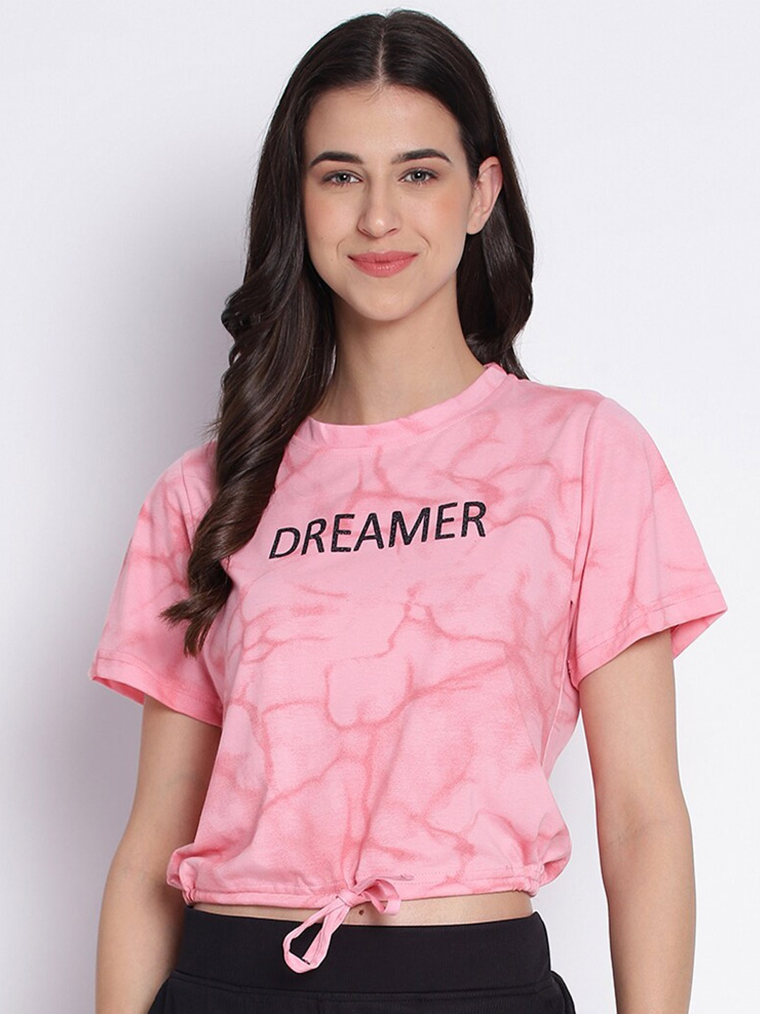 

Duchess Typography Printed Waist Tie-Up Crop Top, Pink