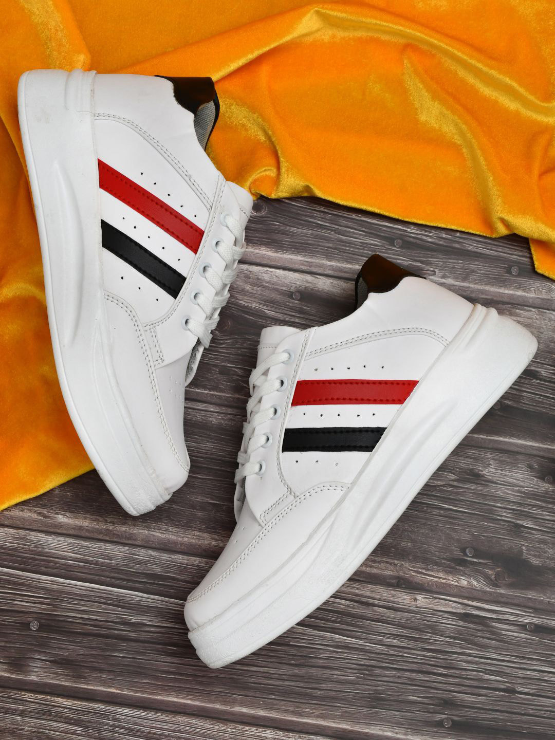 

JEEVI Women Striped Perforated Lightweight Sneakers, White