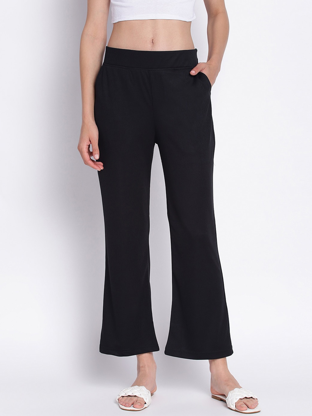 

Duchess Women Relaxed Regular Fit Mid-Rise Easy Wash Bootcut Trousers, Black