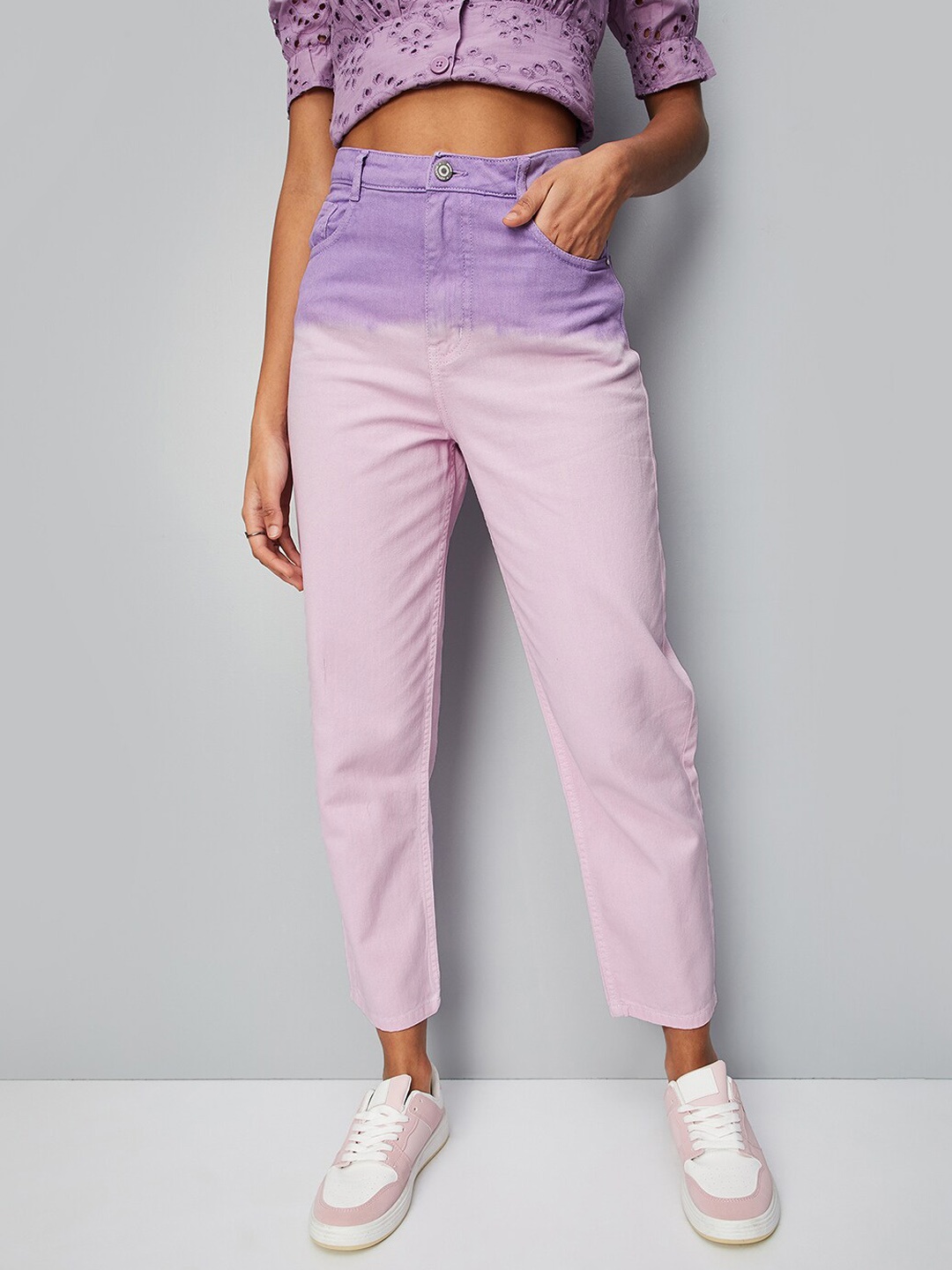 

max Women Colourblocked High-Rise Pure Cotton Jeans, Purple