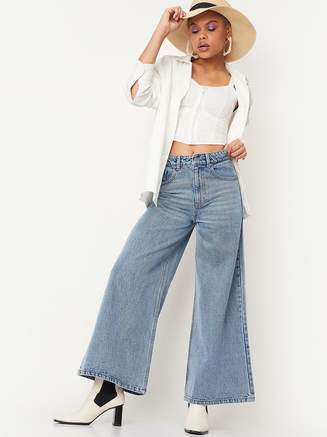 

max Women High-Rise Heavy Fade Non Stretchable Jeans, Blue