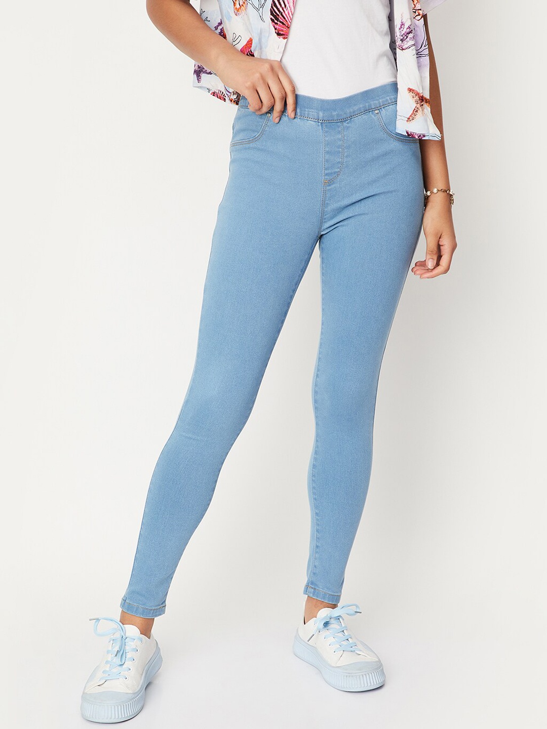 

max Women Skinny Fit Mid-Rise Jeans, Blue